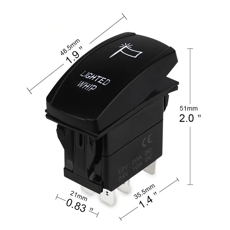 Lighted Whip Rocker Switch - Red, Blue 5 Lighted Whip Rocker Switch - Red, Blue - Image 3